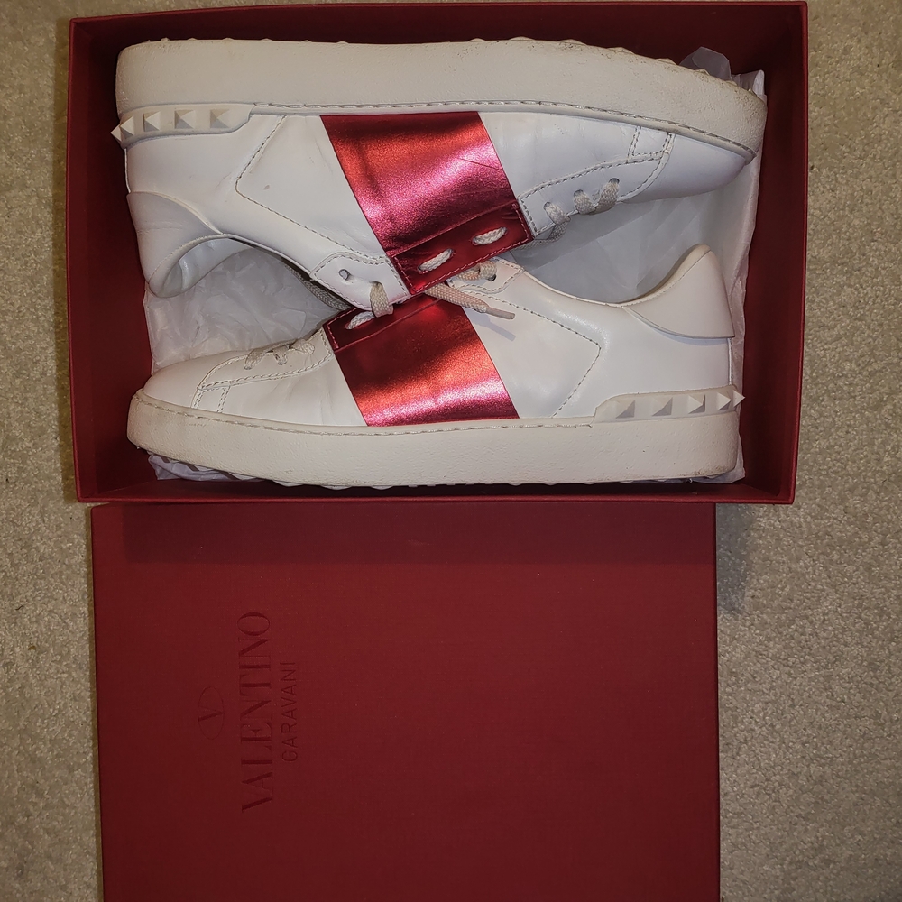 Valentino White Sneakers with Metallic Pink Accent
